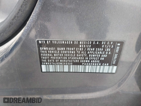 2013 Volkswagen Jetta Hybrid SE с VIN 3VW637AJ5DM263330, выставлен на аукционе IAAI как лот 42540756 с пробегом 109 164 миль миль и . История ставок и продаж доступна на DreamBid. Изображение 9.