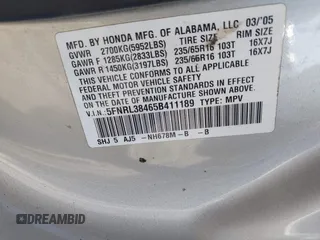 2005 Honda Odyssey EX z VIN 5FNRL38465B411189, wystawiony jako IAAI lot #42310199 z przebiegiem 304 142 mil mil oraz . Historia ofert i sprzedaży dostępna na DreamBid. Obrazek 9.