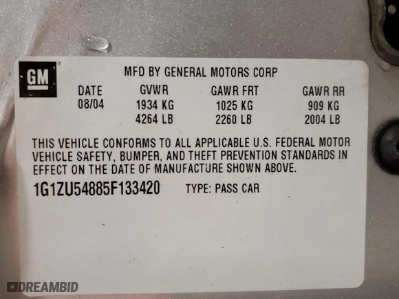2005 Chevrolet Malibu LT with VIN 1G1ZU54885F133420, listed as a Copart auction lot 48054225 with 109,202 mi miles and Non Repairable. Bid and sale history available at carsss.com. Image 13.