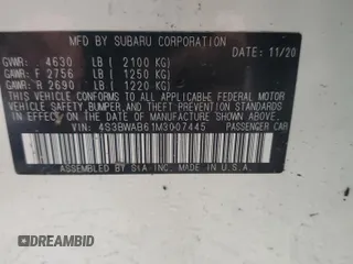 2021 Subaru Legacy with VIN 4S3BWAB61M3007445, listed as a Copart auction lot 86323394 with Not provided miles and Salvage title. Bid and sale history available at DreamBid. Image 12.