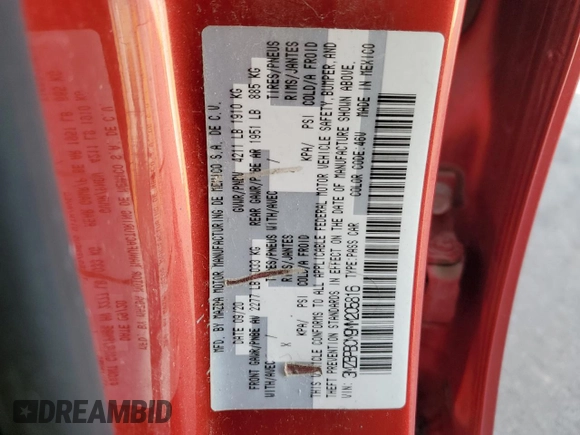 2021 Mazda 3 Preferred with VIN 3MZBPBCM9MM205816, listed as a Copart auction lot 84468874 with 34,351 mi miles and Salvage Title. Bid and sale history available at DreamBid. Image 15.