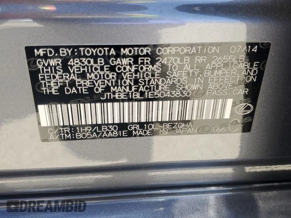 2014 Lexus GS 350 z VIN JTHBE1BL1E5043830, wystawiony jako Copart lot #57462985 z przebiegiem 125 567 mil mil oraz Szkoda całkowita • Salvage title. Historia ofert i sprzedaży dostępna na DreamBid. Obrazek 12.