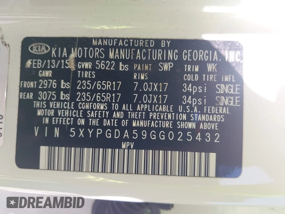 2016 Kia Sorento LX z VIN 5XYPGDA59GG025432, wystawiony jako IAAI lot #42064630 z przebiegiem 170 591 mil mil oraz . Historia ofert i sprzedaży dostępna na DreamBid. Obrazek 9.