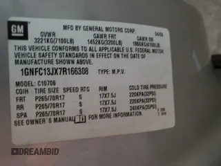 2007 Chevrolet Tahoe LS с VIN 1GNFC13JX7R166308, выставлен на аукционе Copart как лот 48983585 с пробегом 244 031 миль миль и Списание • Salvage title. История ставок и продаж доступна на DreamBid. Изображение 12.