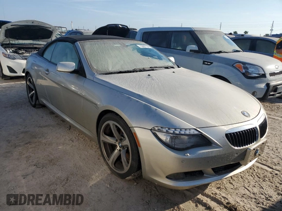 2008 BMW 6 Series 650i with VIN WBAEB53568CX60574, listed as a Copart auction lot 75687704 with 0 mi miles and Salvage Title. Bid and sale history available at carsss.com. Image 4.