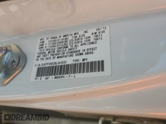2013 Honda Crosstour EX-L z VIN 5J6TF2H53DL004050, wystawiony jako Copart lot #47406045 z przebiegiem 232 559 mil mil oraz Szkoda całkowita • Salvage title. Historia ofert i sprzedaży dostępna na DreamBid. Obrazek 15.
