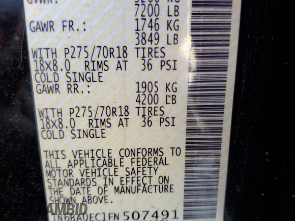 2015 Nissan Titan Pro-4X with VIN 1N6BA0EC1FN507491, listed as a Copart auction lot 51240915 with 165,510 mi miles and Salvage title. Bid and sale history available at DreamBid. Image 15.