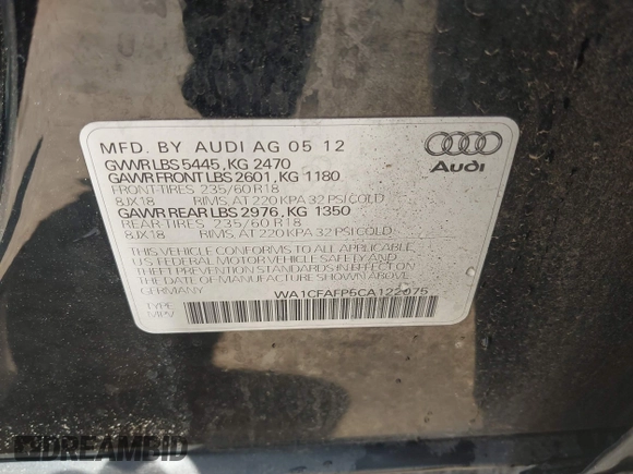 2012 Audi Q5 Premium с VIN WA1CFAFP5CA122075, выставлен на аукционе IAAI как лот 42433357 с пробегом 138 664 миль миль и . История ставок и продаж доступна на DreamBid. Изображение 9.