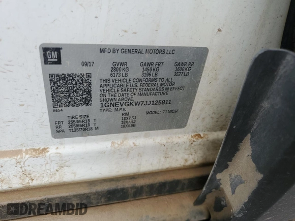 2018 Chevrolet Traverse LT Cloth with VIN 1GNEVGKW7JJ125811, listed as a Copart auction lot 67689164 with 154,084 mi miles and Salvage Title. Bid and sale history available at carsss.com. Image 13.