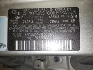 2015 Kia Optima LX with VIN KNAGM4A7XF5539983, listed as a Copart auction lot 88523145 with 126,129 mi miles and Salvage Title. Bid and sale history available at carsss.com. Image 12.