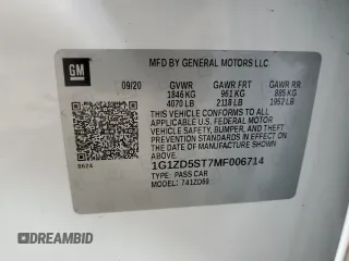 2021 Chevrolet Malibu LT with VIN 1G1ZD5ST7MF006714, listed as a Copart auction lot 52107415 with 97,545 mi miles and Salvage Title. Bid and sale history available at DreamBid. Image 12.
