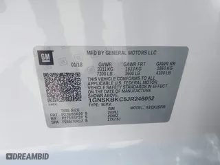 2018 Chevrolet Tahoe LT with VIN 1GNSKBKC5JR246052, listed as a IAAI auction lot 41890653 with 45,955 mi miles. Bid and sale history available at carsss.com. Image 9.