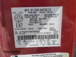 2014 Ford F-150 XL with VIN 1FTFW1ET4EFA50213, listed as a Copart auction lot 55847545 with 158,592 mi miles and Clean title. Bid and sale history available at DreamBid. Image 12.