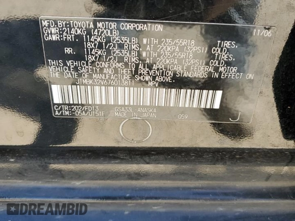 2007 Toyota RAV4 Sport with VIN JTMBK32V676013811, listed as a Copart auction lot 65245215 with 182,124 mi miles and Salvage title. Bid and sale history available at DreamBid. Image 14.