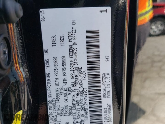 2015 Toyota Tundra 4WD Truck Platinum with VIN 5TFAW5F12FX481787, listed as a Copart auction lot 69725484 with 165,159 mi miles and Salvage Title. Bid and sale history available at carsss.com. Image 14.