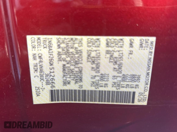 2016 Nissan Titan Platinum Reserve z VIN 1N6BA1F26GN512666, wystawiony jako Copart lot #43622745 z przebiegiem 120 182 mil mil oraz Czysty tytuł • Clean title. Historia ofert i sprzedaży dostępna na DreamBid. Obrazek 10.