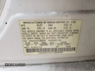 2007 Nissan Maxima 3.5 SE with VIN 1N4BA41EX7C860087, listed as a IAAI auction lot 42082772 with 164,866 mi miles. Bid and sale history available at carsss.com. Image 9.