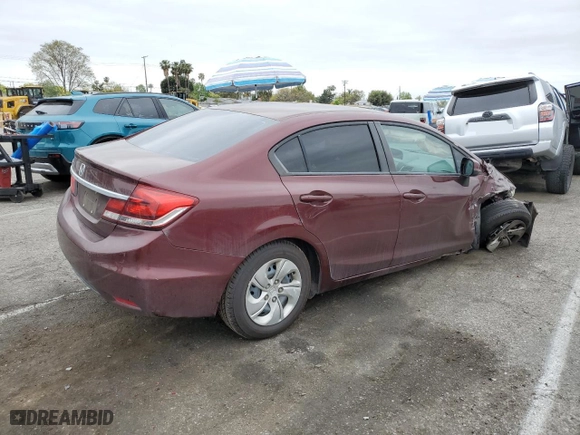 2013 Honda Civic Sdn LX with VIN 19XFB2F58DE290990, listed as a Copart auction lot 53482355 with 180,937 mi miles and Salvage Title. Bid and sale history available at carsss.com. Image 3.