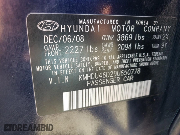 2009 Hyundai Elantra GLS z VIN KMHDU46D29U650778, wystawiony jako Copart lot #77419224 z przebiegiem 187 277 mil mil oraz Czysty tytuł • Clean title. Historia ofert i sprzedaży dostępna na DreamBid. Obrazek 12.