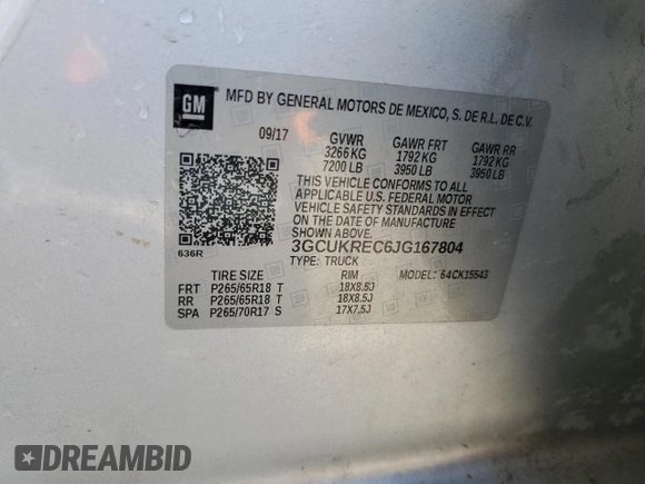 2018 Chevrolet Silverado 1500 LT with VIN 3GCUKREC6JG167804, listed as a Copart auction lot 52859235 with 124,822 mi miles and Salvage Title. Bid and sale history available at DreamBid. Image 13.