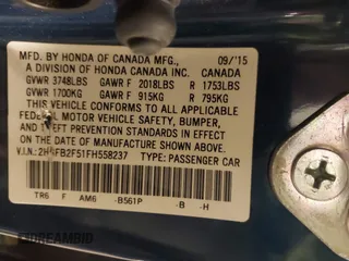 2015 Honda Civic Sedan LX with VIN 2HGFB2F51FH558237, listed as a IAAI auction lot 41986522 with 122,414 mi miles. Bid and sale history available at carsss.com. Image 9.
