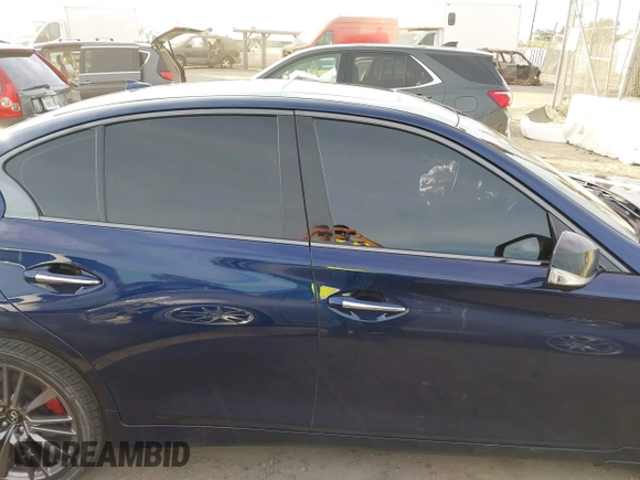 2021 Infiniti Q50 Red Sport 400 with VIN JN1FV7DPXMM850652, listed as a IAAI auction lot 41252436 with 48,380 mi miles and . Bid and sale history available at DreamBid. Image 13.