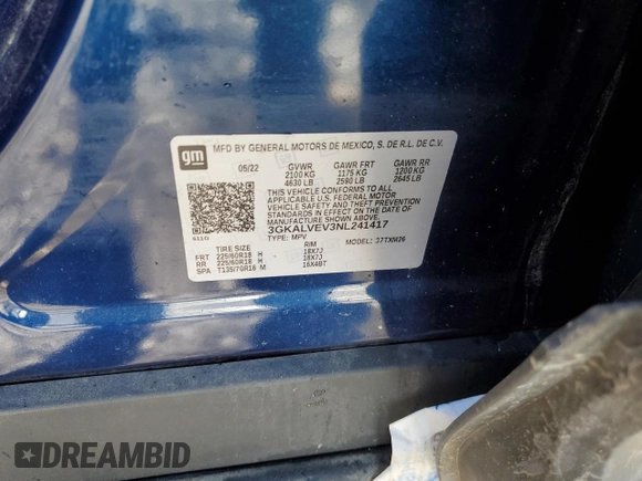 2022 GMC Terrain SLT with VIN 3GKALVEV3NL241417, listed as a Copart auction lot 45960495 with 47,808 mi miles and Salvage title. Bid and sale history available at DreamBid. Image 14.