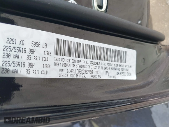 2019 Jeep Cherokee Limited with VIN 1C4PJLDB2KD387798, listed as a IAAI auction lot 39462992 with 20,173 mi miles and . Bid and sale history available at DreamBid. Image 9.