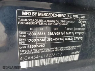 2001 Mercedes-Benz M-Class with VIN 4JGAB54E61A276417, listed as a Copart auction lot 82878094 with 205,577 mi miles and Salvage Title. Bid and sale history available at carsss.com. Image 12.