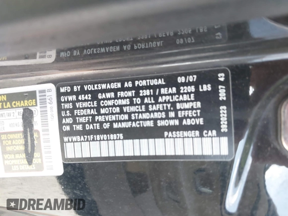 2008 Volkswagen Eos Turbo с VIN WVWBA71F18V018975, выставлен на аукционе IAAI как лот 41704490 с пробегом 145 302 миль миль и . История ставок и продаж доступна на DreamBid. Изображение 9.