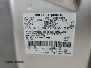 2007 Ford F-150 XLT with VIN 1FTPX14V57FA78156, listed as a Copart auction lot 63032605 with 243,814 mi miles and Salvage title. Bid and sale history available at DreamBid. Image 12.