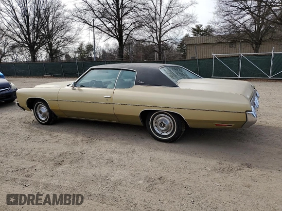 1972 Chevrolet Impala z VIN 1M47H2T190563, wystawiony jako Copart lot #46505275 z przebiegiem 95 137 mil mil oraz Czysty tytuł • Clean title. Historia ofert i sprzedaży dostępna na DreamBid. Obrazek 2.