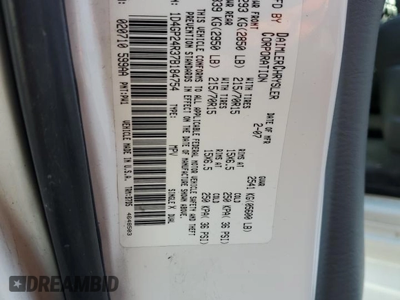 2007 Dodge Grand Caravan SE with VIN 1D4GP24R37B184754, listed as a Copart auction lot 77751954 with 112,039 mi miles and Clean Title. Bid and sale history available at DreamBid. Image 12.