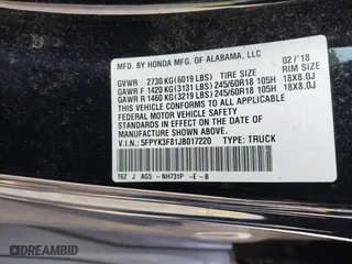 2018 Honda Ridgeline Black Edition with VIN 5FPYK3F81JB017220, listed as a IAAI auction lot 42092874 with 95,159 mi miles. Bid and sale history available at carsss.com. Image 9.