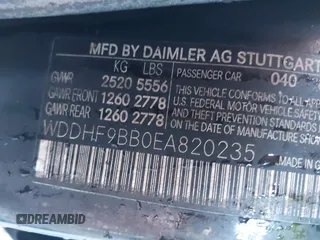 2014 Mercedes-Benz E 550 Sport with VIN WDDHF9BB0EA820235, listed as a IAAI auction lot 40606923 with Not Provided miles and . Bid and sale history available at DreamBid. Image 9.