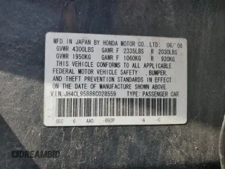 2006 Acura TSX z VIN JH4CL95886C028559, wystawiony jako Copart lot #62425295 z przebiegiem 183 079 mil mil oraz Czysty tytuł • Clean title. Historia ofert i sprzedaży dostępna na DreamBid. Obrazek 12.