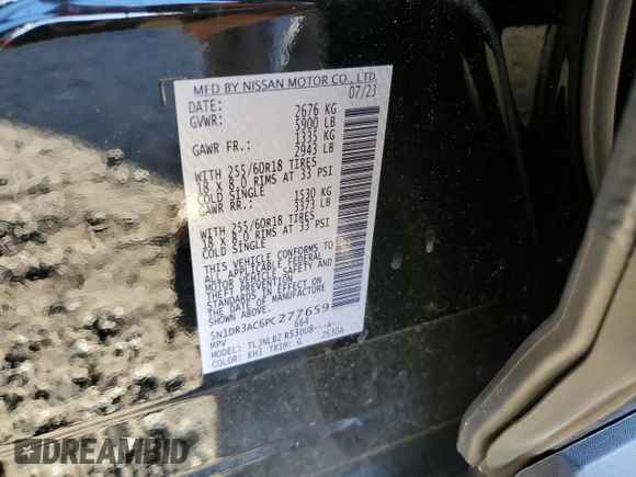 2023 Nissan Pathfinder S z VIN 5N1DR3AC6PC277659, wystawiony jako Copart lot #75684864 z przebiegiem 9 402 mil mil oraz Szkoda całkowita • Salvage title. Historia ofert i sprzedaży dostępna na DreamBid. Obrazek 13.