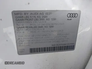 2021 Audi Q3 Premium with VIN WA1AUCF32M1097059, listed as a IAAI auction lot 41825132 with 66,144 mi miles and . Bid and sale history available at DreamBid. Image 9.