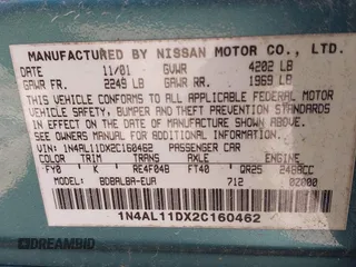 2002 Nissan Altima S with VIN 1N4AL11DX2C160462, listed as a IAAI auction lot 41888618 with 93,145 mi miles. Bid and sale history available at carsss.com. Image 9.