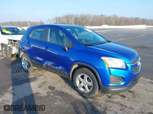 2016 Chevrolet Trax LS with VIN KL7CJNSB3GB555610, listed as a IAAI auction lot 41687384 with 95,626 mi miles. Bid and sale history available at carsss.com. Image 1.
