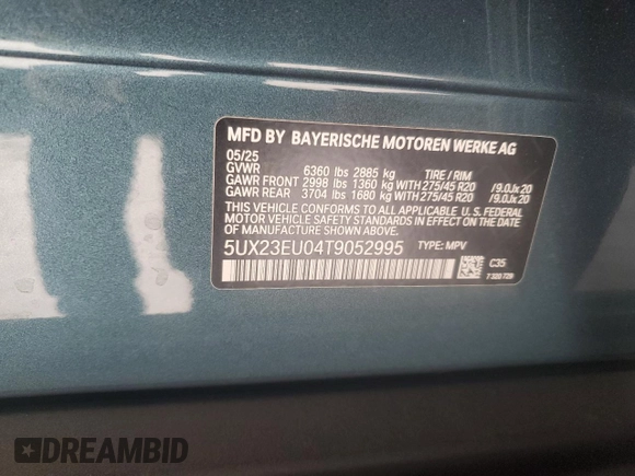 2026 BMW X5 xDrive40i z VIN 5UX23EU04T9052995, wystawiony jako Copart lot #61350465 z przebiegiem Nie podano mil oraz Czysty tytuł • Clean title. Historia ofert i sprzedaży dostępna na DreamBid. Obrazek 13.