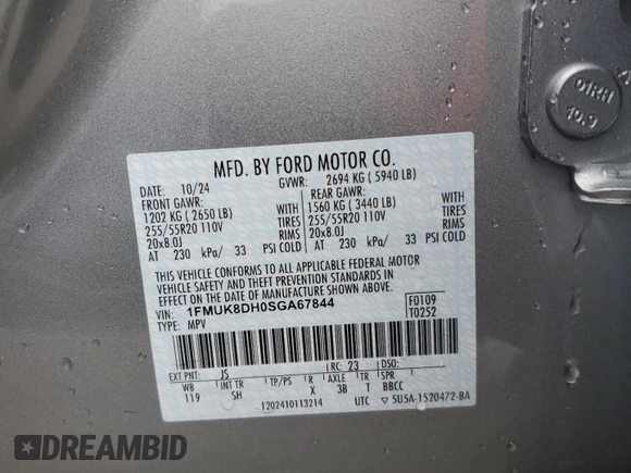 2025 Ford Explorer Active with VIN 1FMUK8DH0SGA67844, listed as a Copart auction lot 43166895 with 1,619 mi miles and Salvage Title. Bid and sale history available at carsss.com. Image 13.