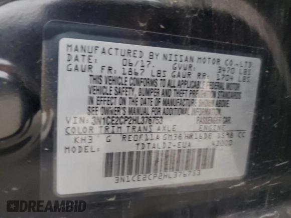 2017 Nissan Note SV with VIN 3N1CE2CP2HL376753, listed as a Copart auction lot 51591285 with 70,944 mi miles and Salvage Title. Bid and sale history available at DreamBid. Image 12.