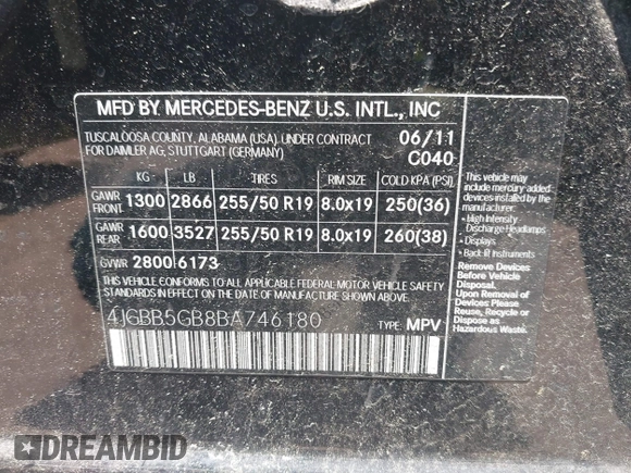 2011 Mercedes-Benz M 350 с VIN 4JGBB5GB8BA746180, выставлен на аукционе IAAI как лот 42346659 с пробегом 179 166 миль миль и . История ставок и продаж доступна на DreamBid. Изображение 9.