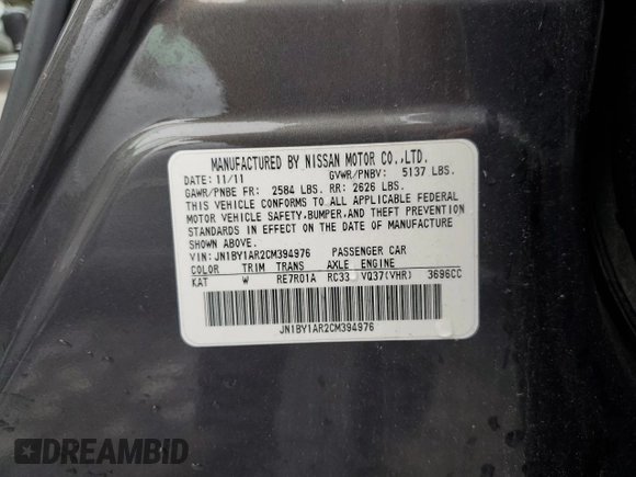 2012 Infiniti M with VIN JN1BY1AR2CM394976, listed as a Copart auction lot 61064205 with 170,108 mi miles and Salvage title. Bid and sale history available at DreamBid. Image 12.