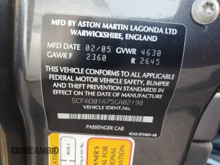 2005 Aston Martin DB9 z VIN SCFAD01A75GA02198, wystawiony jako Copart lot #75564554 z przebiegiem Nie podano mil oraz Nie do naprawy • Non repairable. Historia ofert i sprzedaży dostępna na DreamBid. Obrazek 13.