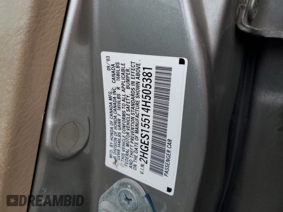 2004 Honda Civic LX with VIN 2HGES15514H505381, listed as a Copart auction lot 84966924 with 285,019 mi miles and Salvage Title. Bid and sale history available at DreamBid. Image 15.