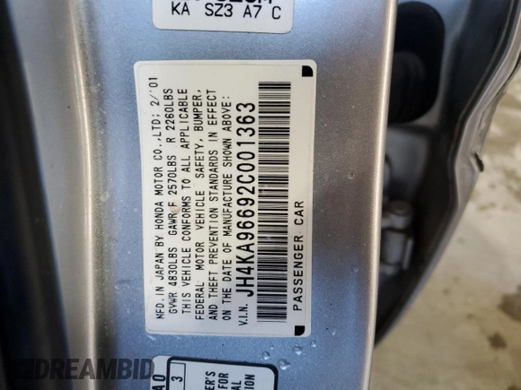 2002 Acura RL with VIN JH4KA96692C001363, listed as a Copart auction lot 41933965 with 170,358 mi miles and Salvage title. Bid and sale history available at DreamBid. Image 12.