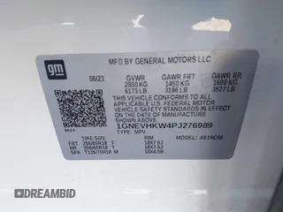 2023 Chevrolet Traverse LT Leather with VIN 1GNEVHKW4PJ276989, listed as a IAAI auction lot 40993865 with 38,265 mi miles. Bid and sale history available at carsss.com. Image 9.
