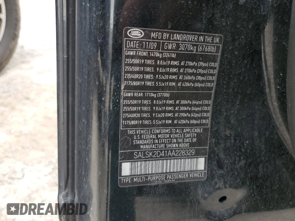 2010 Land Rover Range Rover Sport HSE Lux z VIN SALSK2D41AA228329, wystawiony jako Copart lot #58072555 z przebiegiem 126 147 mil mil oraz Szkoda całkowita • Salvage title. Historia ofert i sprzedaży dostępna na DreamBid. Obrazek 12.